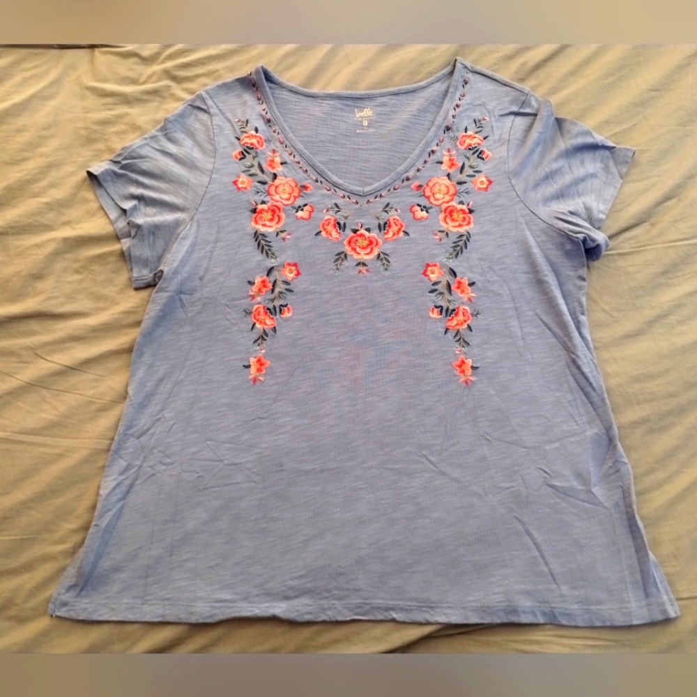 Belle by Kim Gravel Embroidered Short Sleeve Shirt